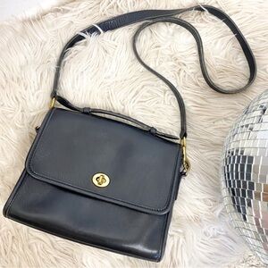 Authentic Vintage Coach Court Crossbody Bag 9870 in Black Leather